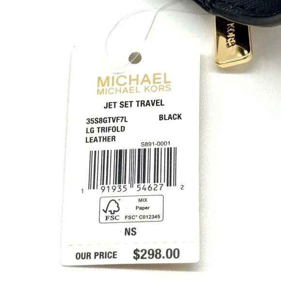 Michael Kors Large Jet Set Travel Trifold Wallet - Black/Gold - Picture 6 of 6